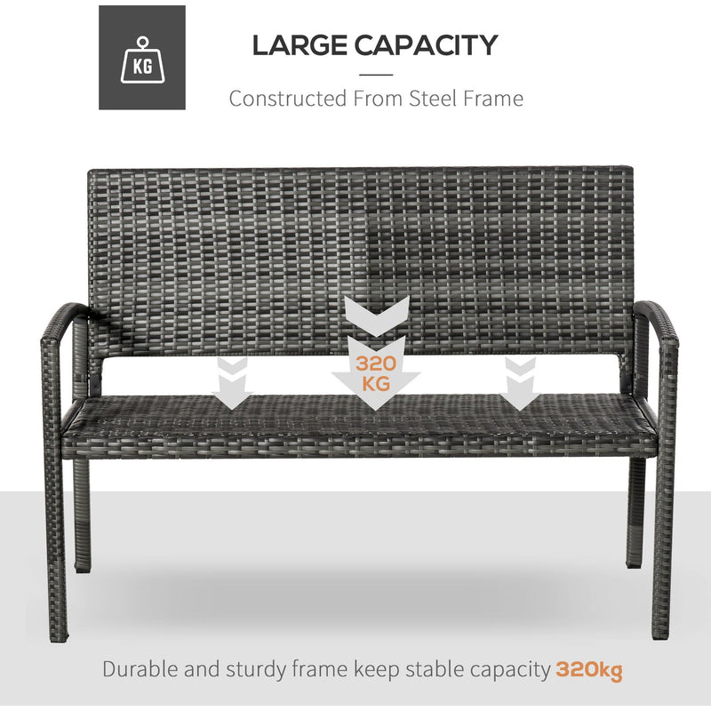 2 Seater Patio Rattan Bench, Grey Outsunny