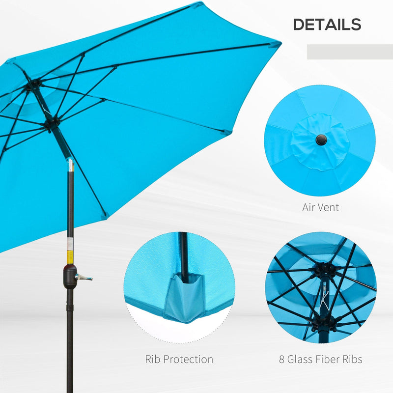 2.6M Patio Parasol with Aluminium Frame, Blue Outsunny