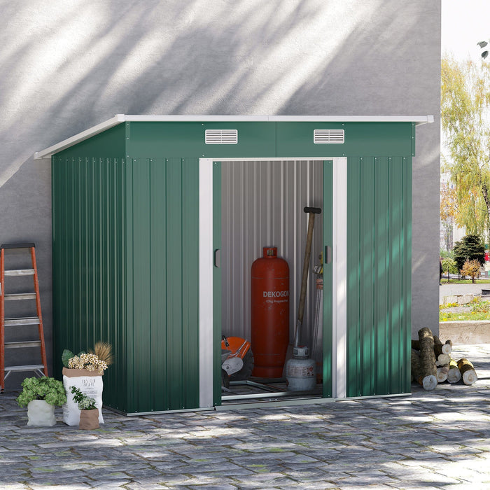 7x4ft Metal Outdoor Garden Storage Shed, Green
