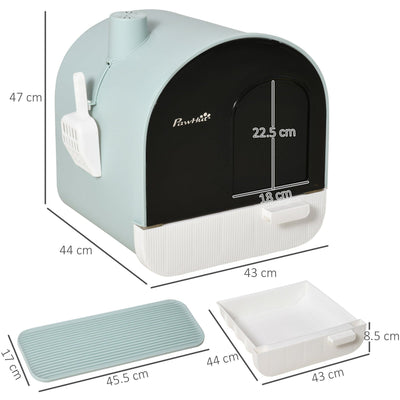 Green Cat Litter Box w/ Hood, Scoop, Filter, Flap Door Pawhut