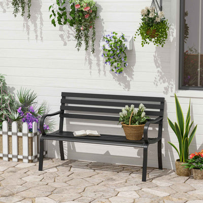 Black Metal Garden Bench Outsunny