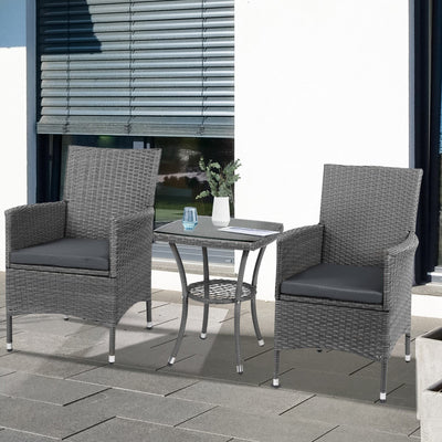 3 Piece Rattan Bistro Set with Companion Chair & Table Outsunny