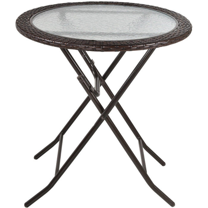 Round Glass Table with Rattan Edging