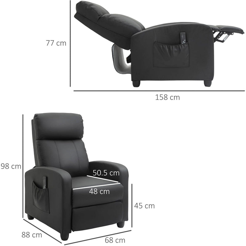Leather Recliner Chair with Massage, Footrest, Remote, Black