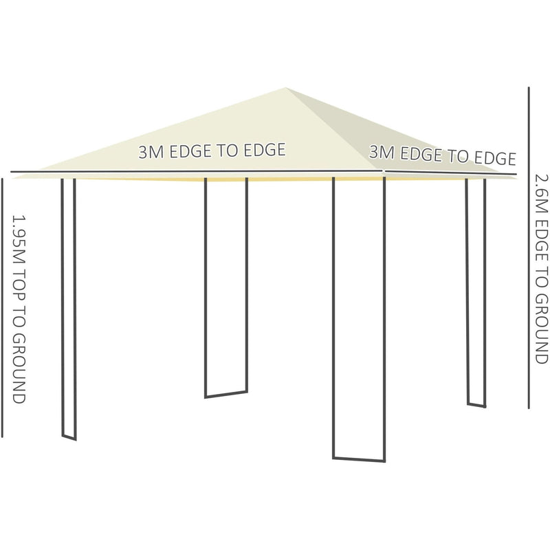 3x3 Metal Gazebo, Steel Frame, Cream Canopy, Water Resistant
