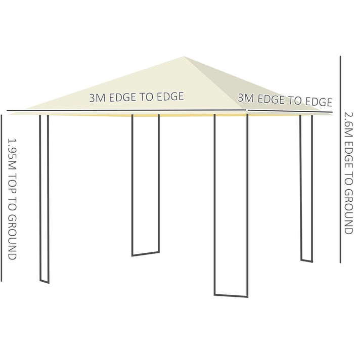 3x3 Metal Gazebo, Steel Frame, Cream Canopy, Water Resistant