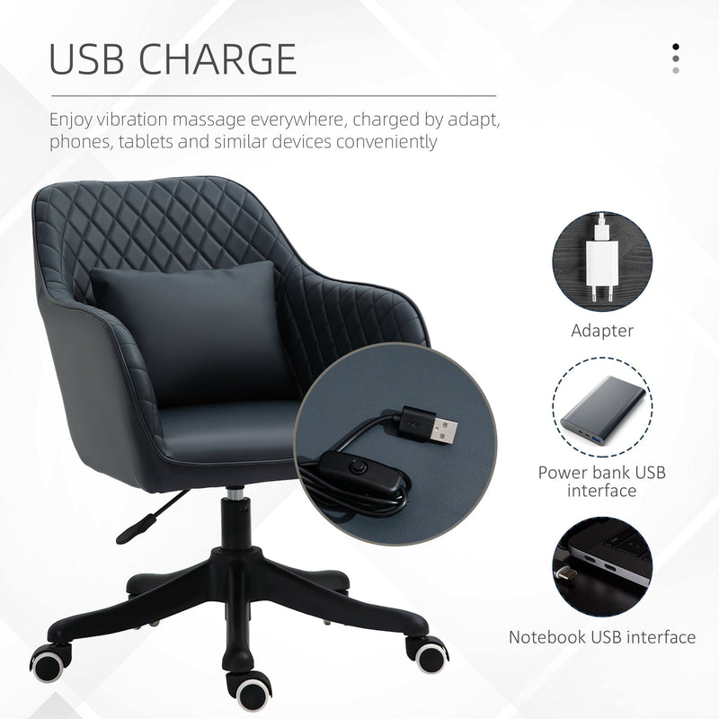 Blue Leather Vibrating Office Chair with Massage Pillow