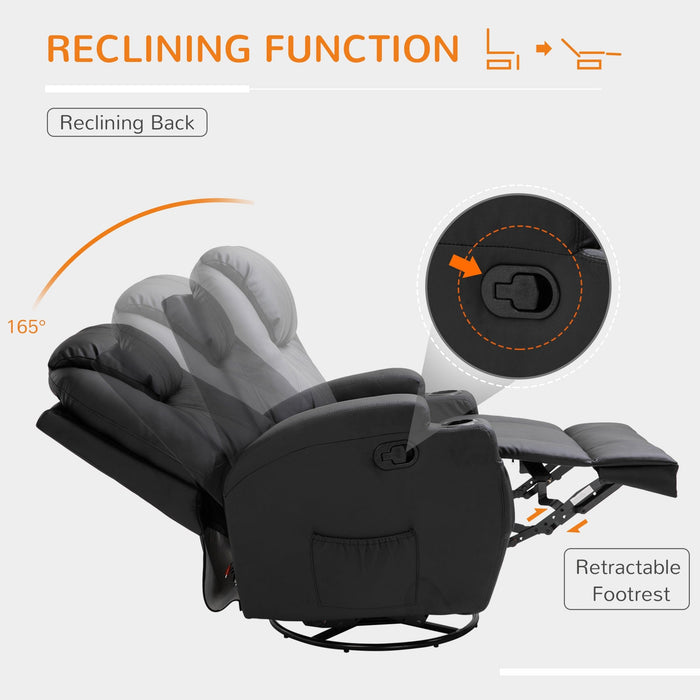 Black Massage Recliner Sofa Chair, PU Leather