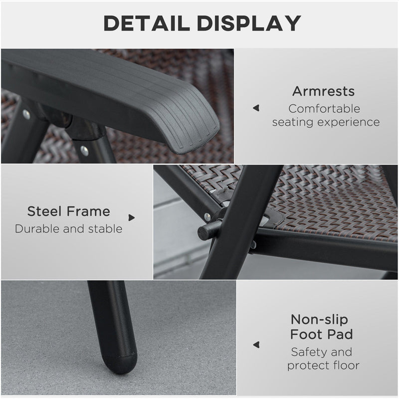 Folding High Back Rattan Garden Chairs, Set of 2