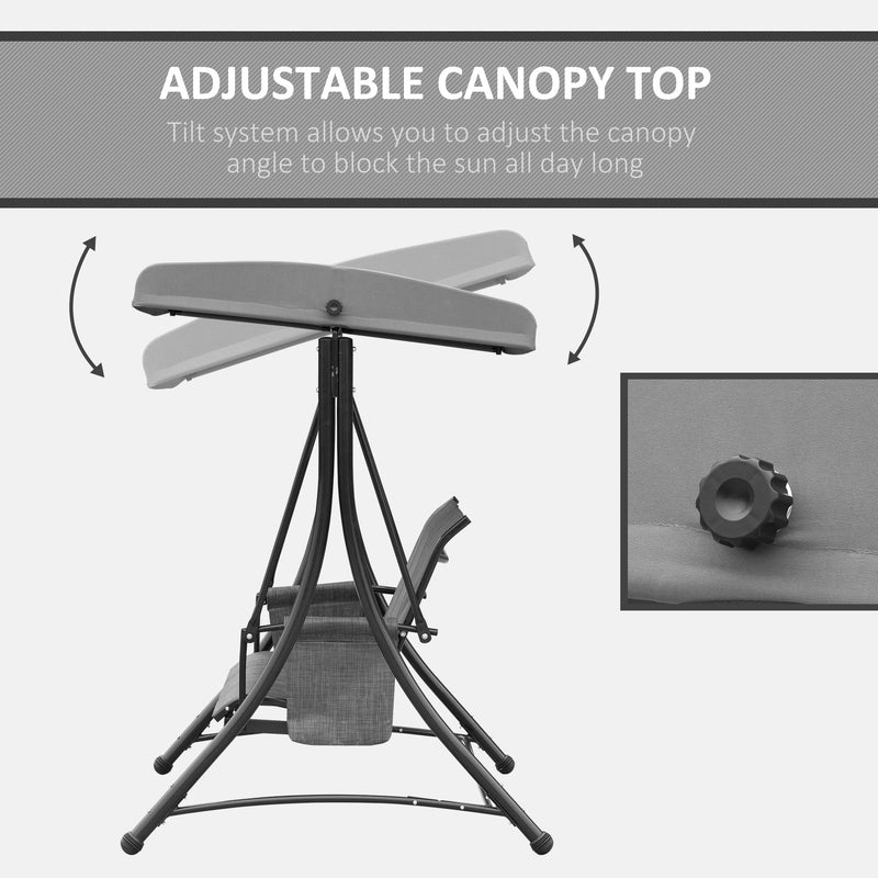 3 Person Garden Swing Chair With Side Pockets, Canopy Outsunny