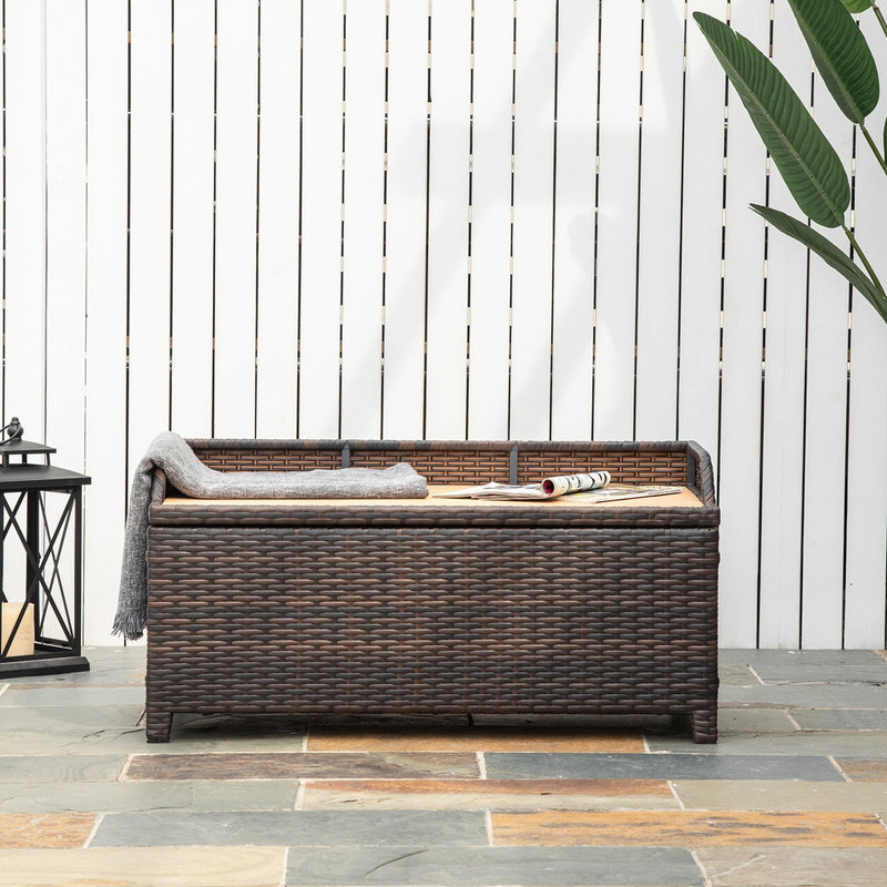 Rattan Garden Storage Box with Gas-Sprung Lid & Bench Seat