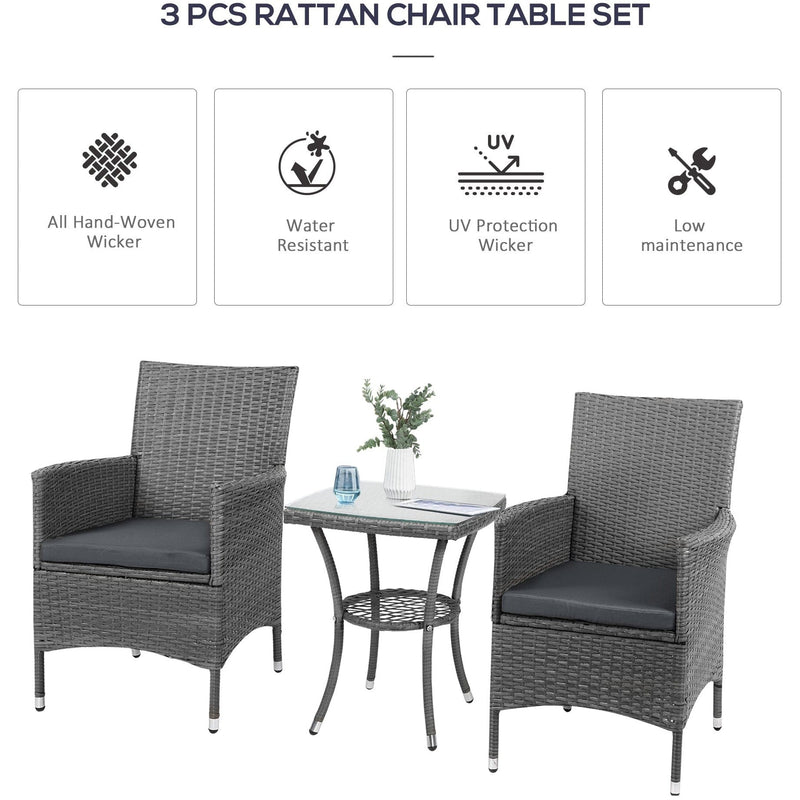 3 Piece Rattan Bistro Set with Companion Chair & Table