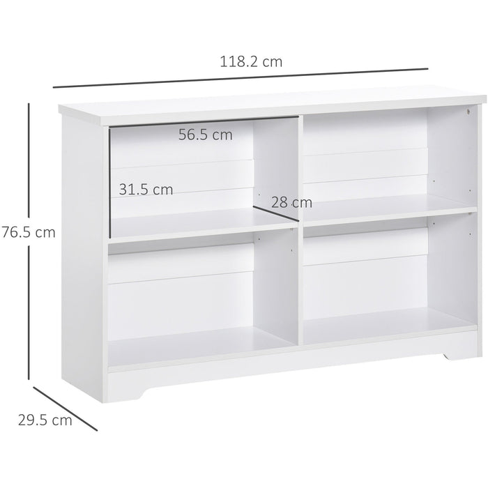 White 4-Compartment 2-Tier Low Bookcase