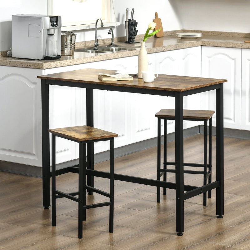 Industrial Kitchen Table and Stools, Rustic Brown