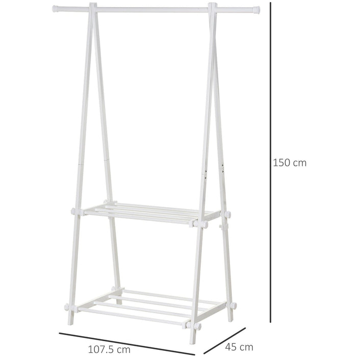 White Foldable Clothes Rack with 2 Shelves