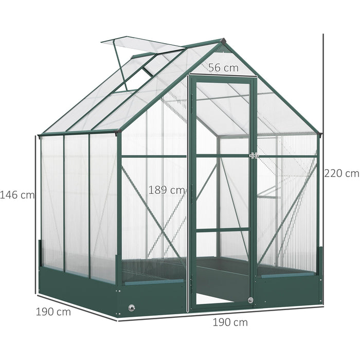 6x6 Polycarbonate Greenhouse, Custom Interior, Aluminium Frame