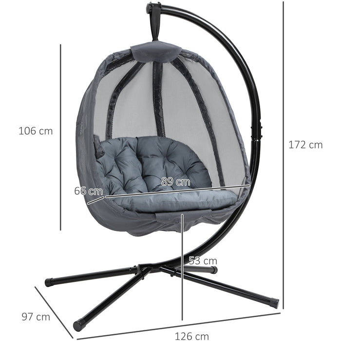 Hanging Egg Chai With Stand, Comfy Cushions, Indoor/Outdoor