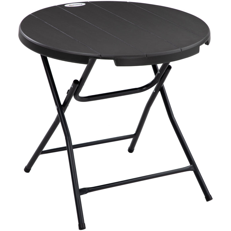 Outsunny Foldable Round Garden Table for 4, Outdoor Dining Table with HDPE Tabletop and Steel Frame, 80 x 80 x 73 cm, Dark Grey Outsunny