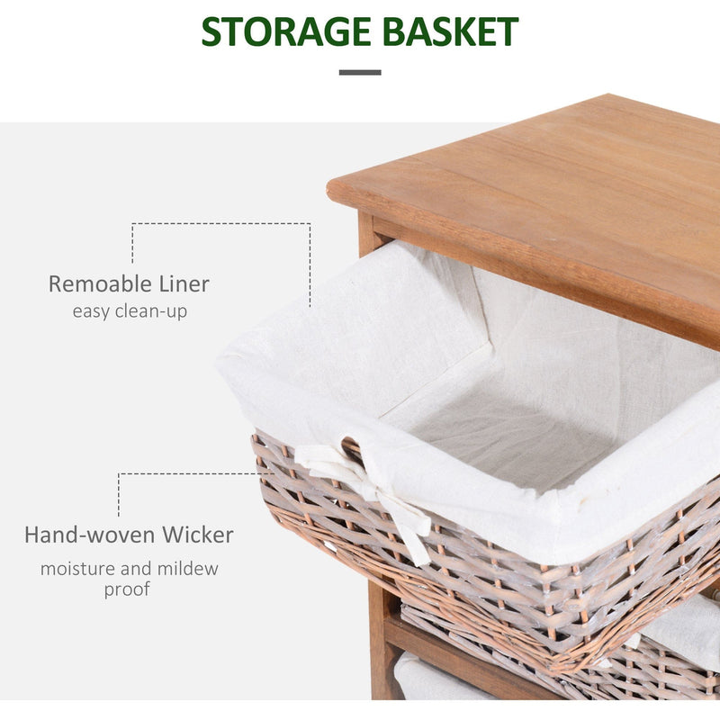 5 Drawer Wicker Basket Shelf, Wooden Frame, Bedroom/Office