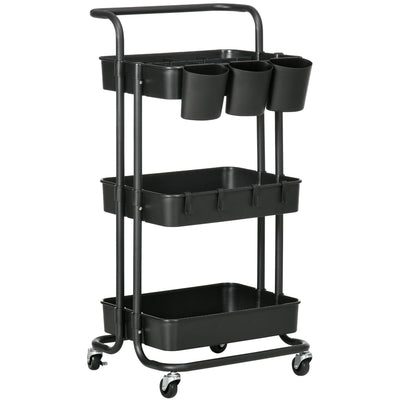 Black 3-Tier Rolling Cart Homcom