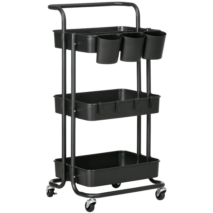 Black 3-Tier Rolling Cart