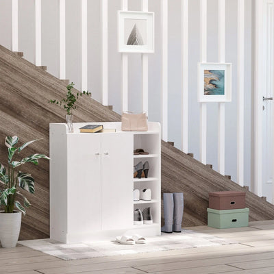 2 Door Shoe Cabinet with 4 Adjustable Shelves - White Homcom