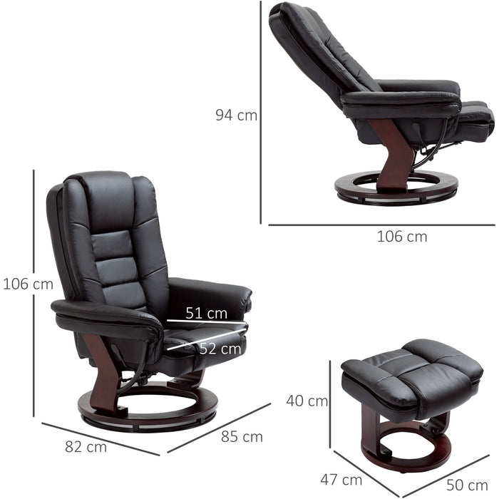 Black Manual Recliner Chair & Footrest Set with Swivel Base