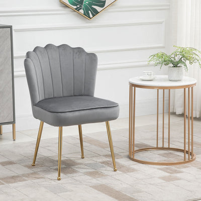 Grey Velvet Shell Back Chair With Gold Metal Legs Homcom