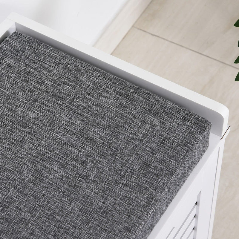 Shoe Storage Bench With Cushion and Drawers - White/Grey