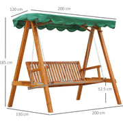 3 Seater Wooden Garden Swing Chair Bench, Green Outsunny