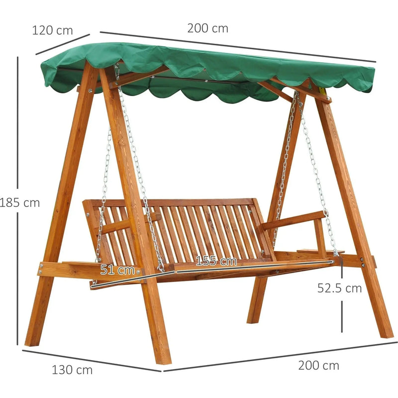 3 Seater Wooden Garden Swing Chair Bench, Green Outsunny