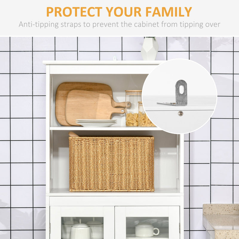 4-Door Cabinet, Glass Doors, White