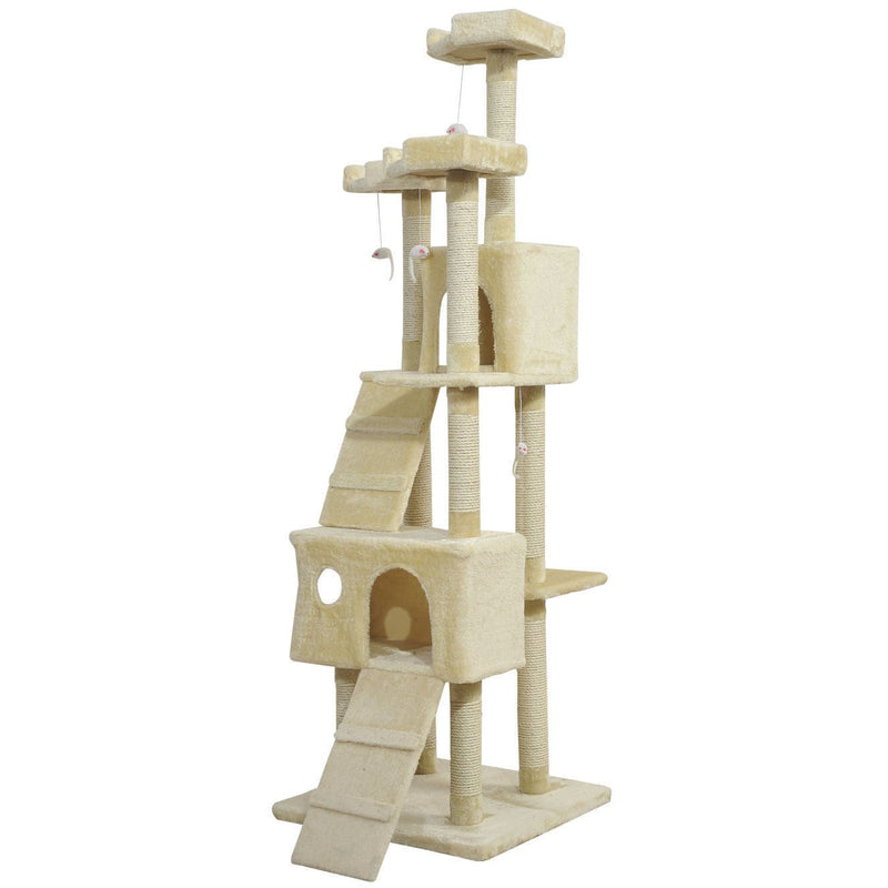 181cm Multi-Level Cat Tree, Sisal Scratching Post, Beige