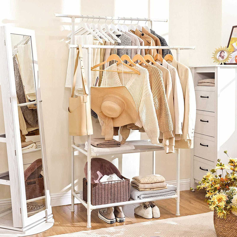 White Clothes Rail 2 Shelves Songmics