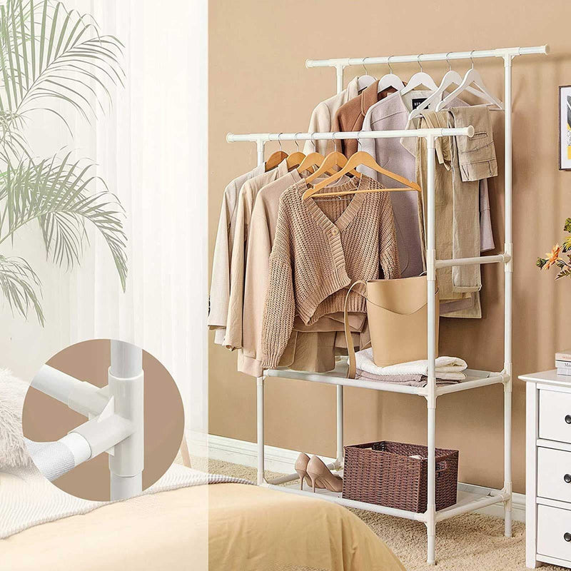 White Clothes Rail 2 Shelves Songmics