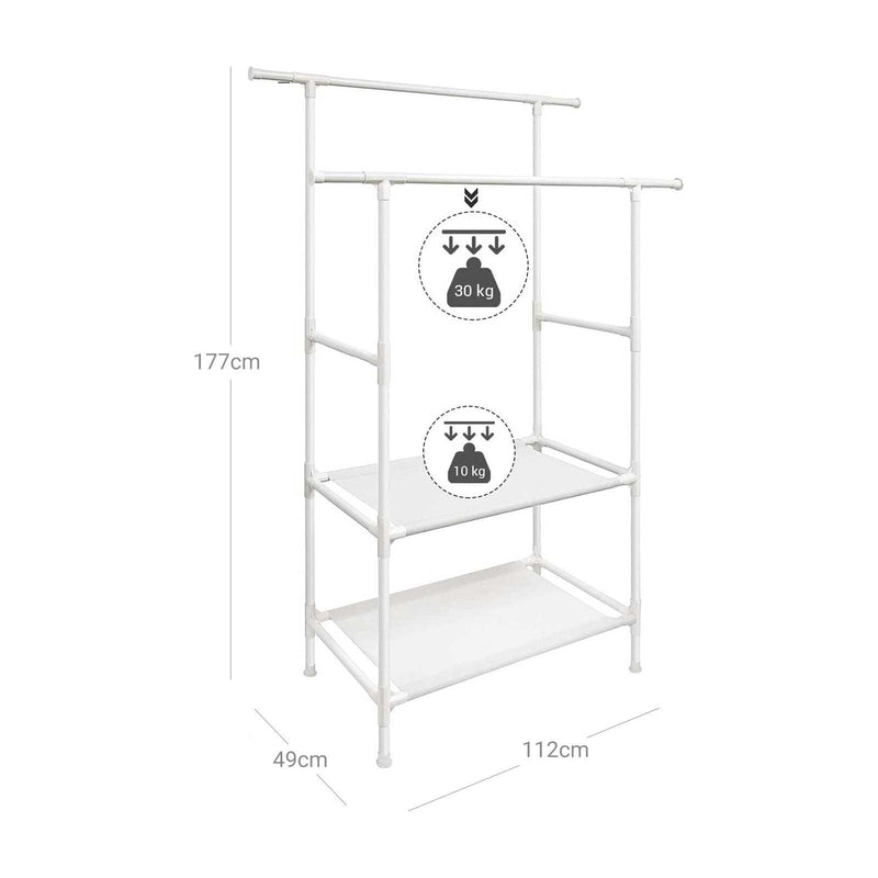 White Clothes Rail 2 Shelves Songmics