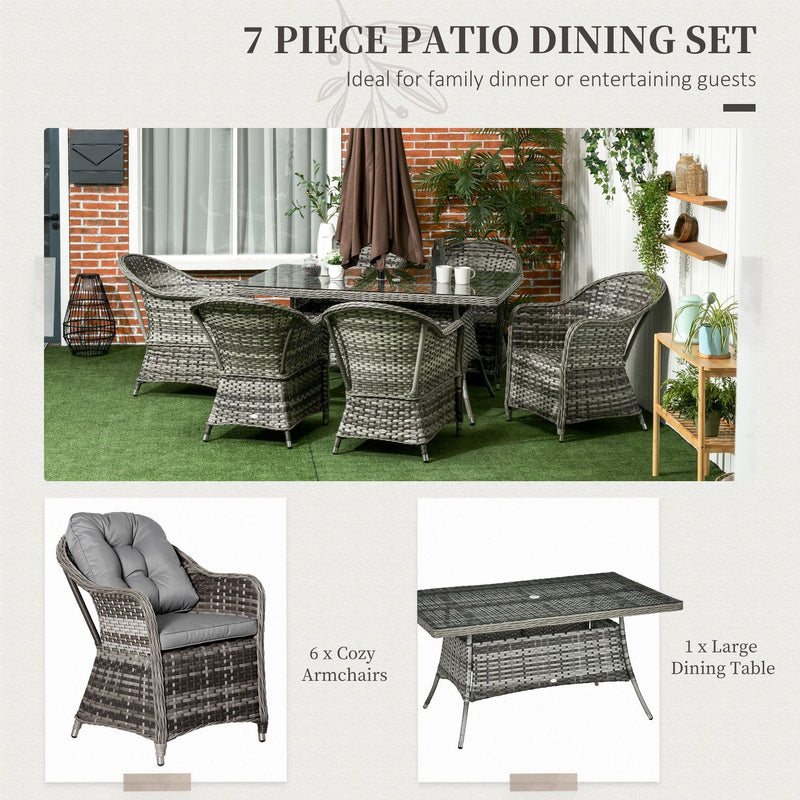 6 Seater Rattan Garden Dining Set - Grey Outsunny