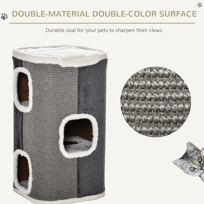 PawHut Cat Barrel Kitten Tree Tower Sisal Scratching Pet Furniture Climbing Frame Cozy Platform Soft Plush & Lamb Fleece Grey Pawhut