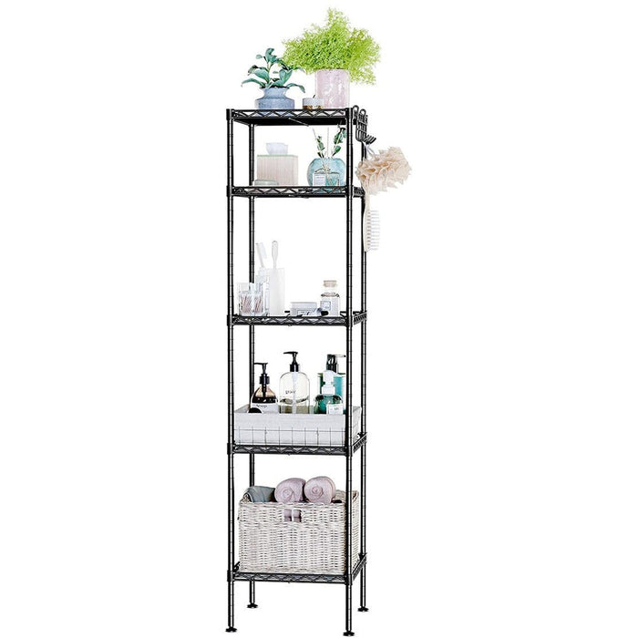 5 Tier Black Metal Storage Shelves 30x30x123cm