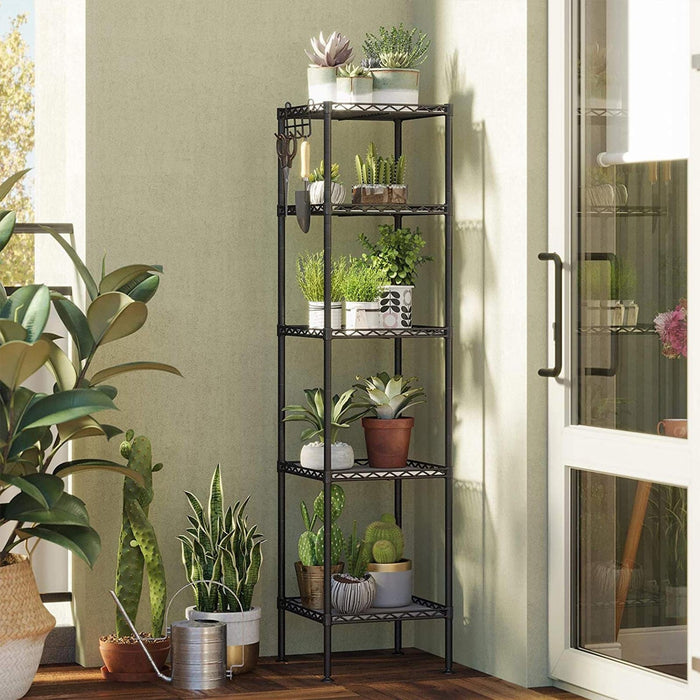 5 Tier Black Metal Storage Shelves 30x30x123cm