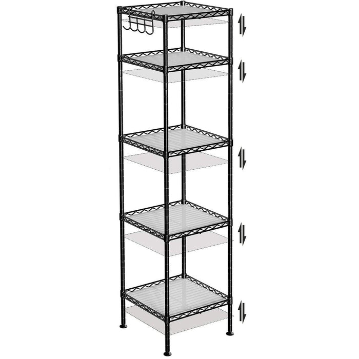 5 Tier Black Metal Storage Shelves 30x30x123cm