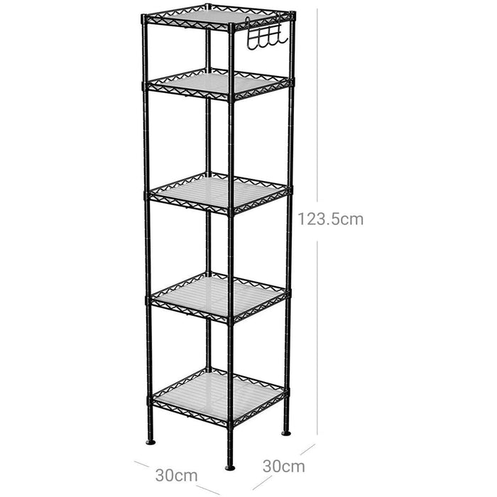 5 Tier Black Metal Storage Shelves 30x30x123cm