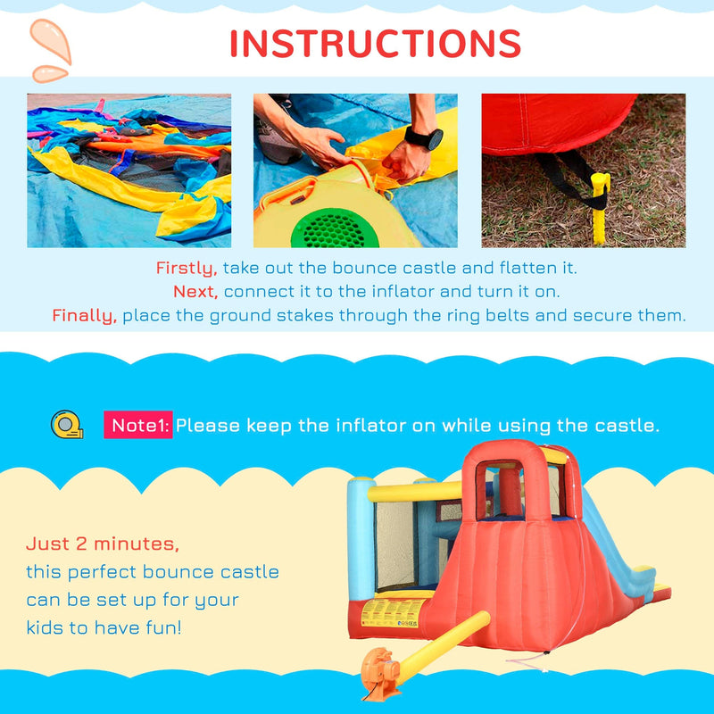 4 in 1 Bouncy Castle w/ Slide, Multicoloured Outsunny