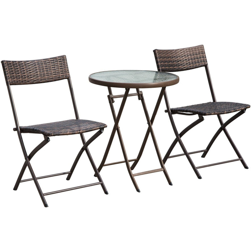 2 Seater Rattan Bistro Set with Glass Coffee Table - Brown