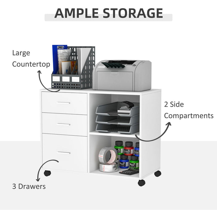 Mobile Printer Stand, 3 Drawers, 2 Shelves, 80x40x65 cm