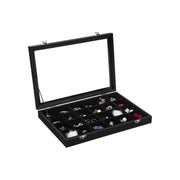 Black Leather Jewelry Box With Glass Top 24 Grid Songmics