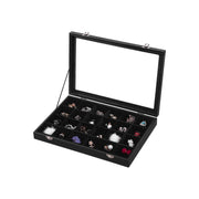 Black Leather Jewelry Box With Glass Top 24 Grid Songmics