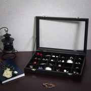 Black Leather Jewelry Box With Glass Top 24 Grid Songmics