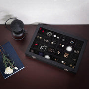 Black Leather Jewelry Box With Glass Top 24 Grid Songmics
