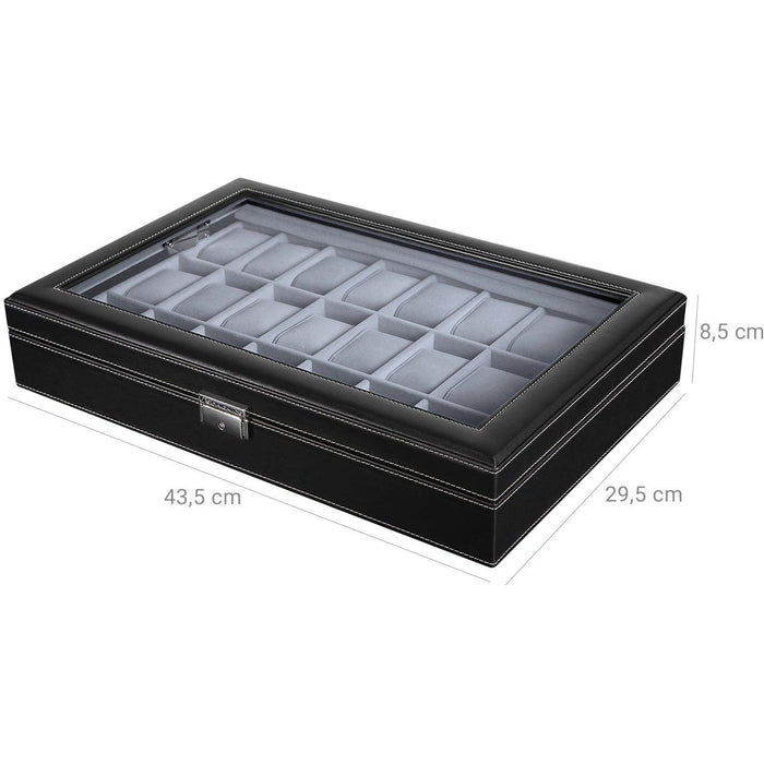 Black Leather Watch Box (Holds 24 Watches)